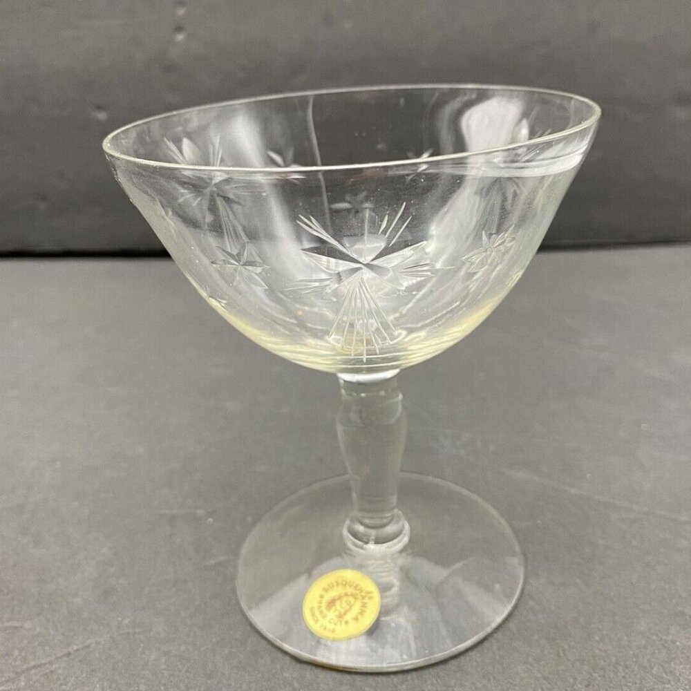 Vintage Susquehanna Champagne Coupe Glass Hand‎ Cut Star Crystal Atomic Replace